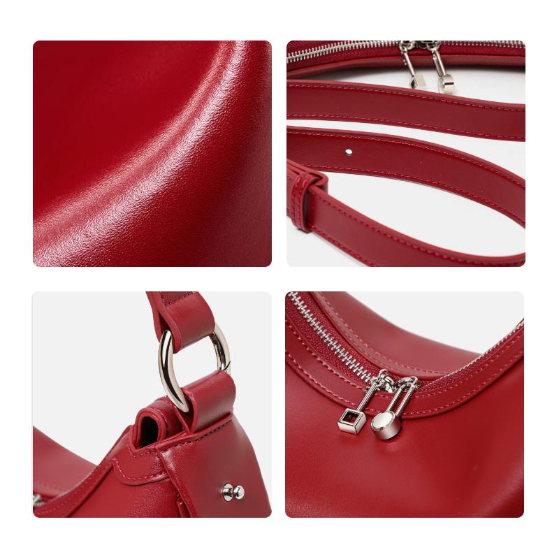 Echte Leder Sichelmond Tasche Handtasche Große Kapazität Glänzendes Weiches Leder Umhängetasche Halbrund Satteltasche Hornmond Tasche