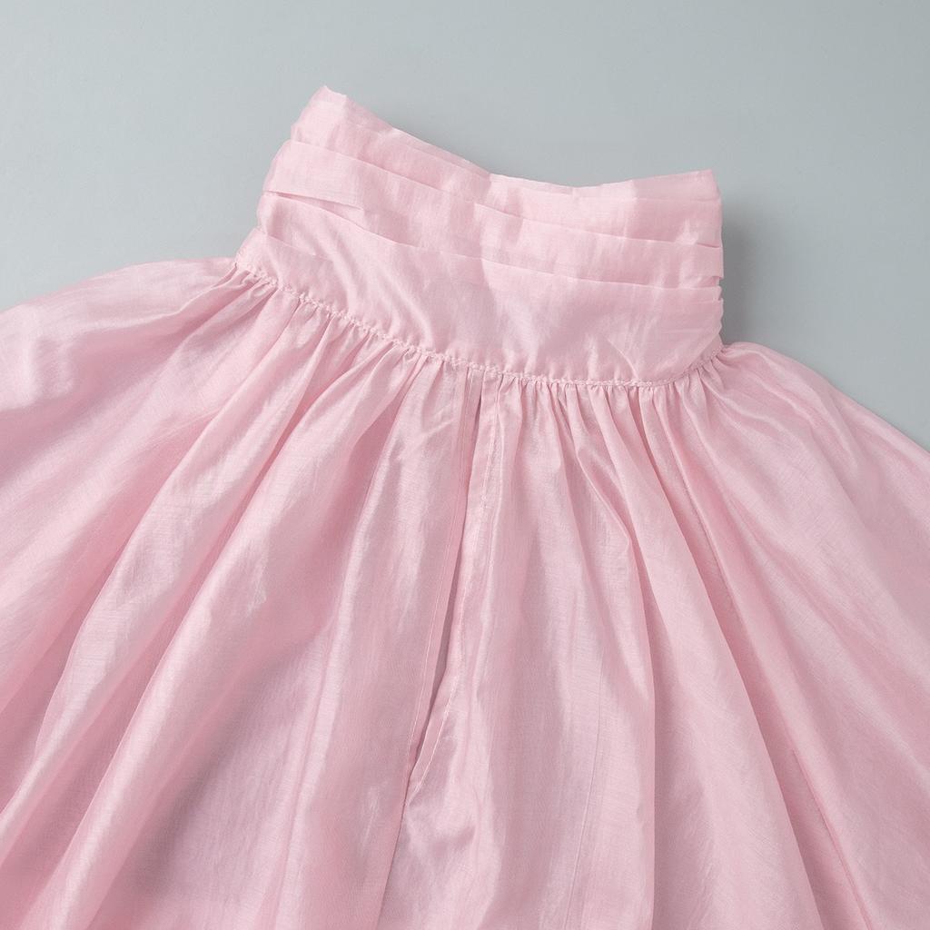 Frühling Sommer Neu Damen Durchsichtiges Ballonärmel Raffung Rüsche Stehkragen Langarm Bluse, Europäischer Amerikanischer Stil Freizeit Lässiges Hemd Top
