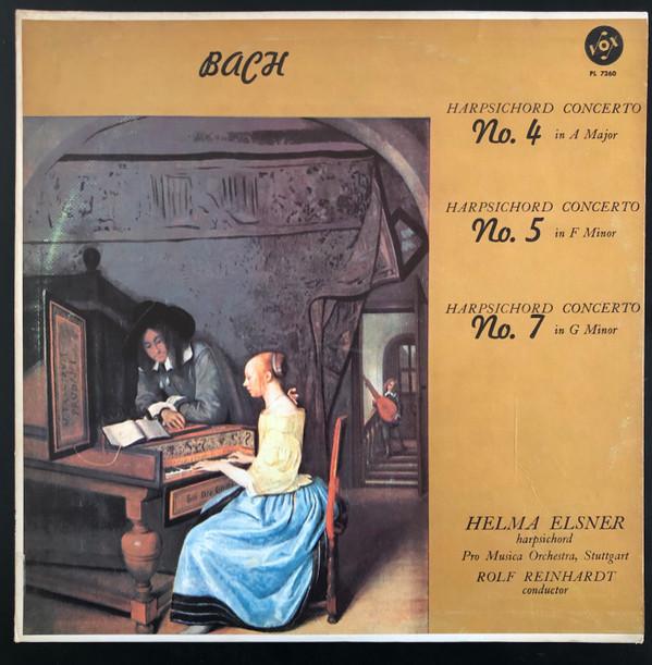 

LP Record JOHANN SEBASTIAN BACH - HELMA ELSNE - Three Concertos for Harpsichord and PL7260 VOX 1963 US Classical Used