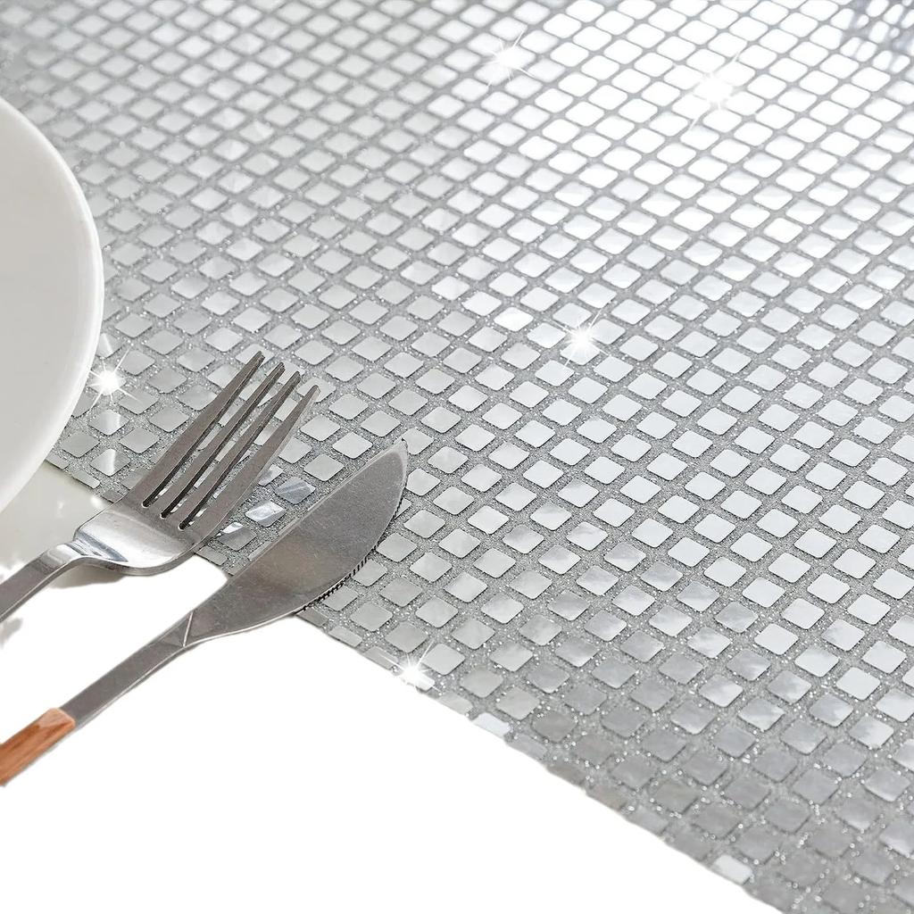 4 Stück Disco Pailletten Tischsets Glitzer Spiegel Gold/Silber Folie Metallisch Esstischsets für Hochzeit Geburtstag Party