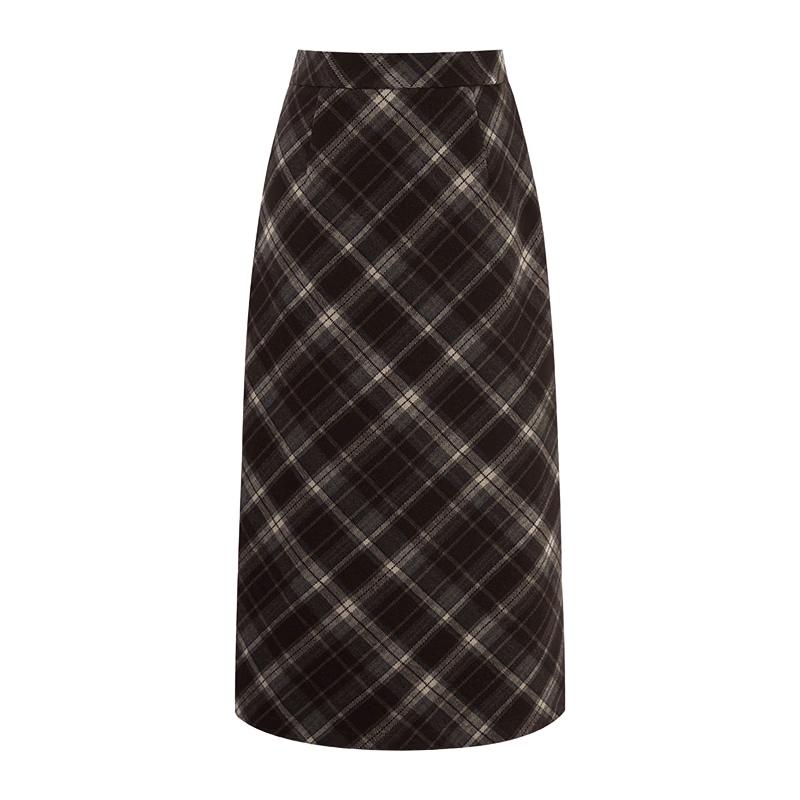 Women s Academy Style Plaid Mid-length Skirt XL