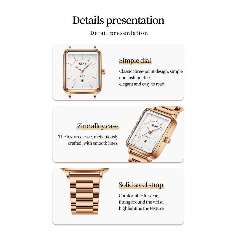 Women's Retro Square Watch Simple Three Needle Waterproof Calendar Display Light Luxury Elegant Quartz Watch