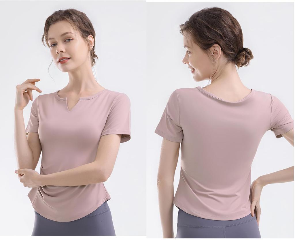 Yuoku Yoga Short Sleeve Sports Stretchy Women's Wear, Top, Fitness, Shirt, Figure-Contoured, Sweat-Wicking, Quick-Drying, Stretchy, Workout,