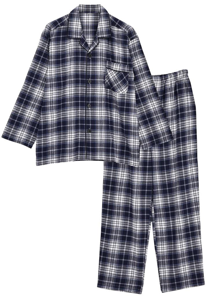 Kaitak Family Cotton Pajama Long Cotton Check Winter Men's Shirt, Sleeve, 100% Flannel, Pattern, Spring, Autumn, (Size M, Navy)