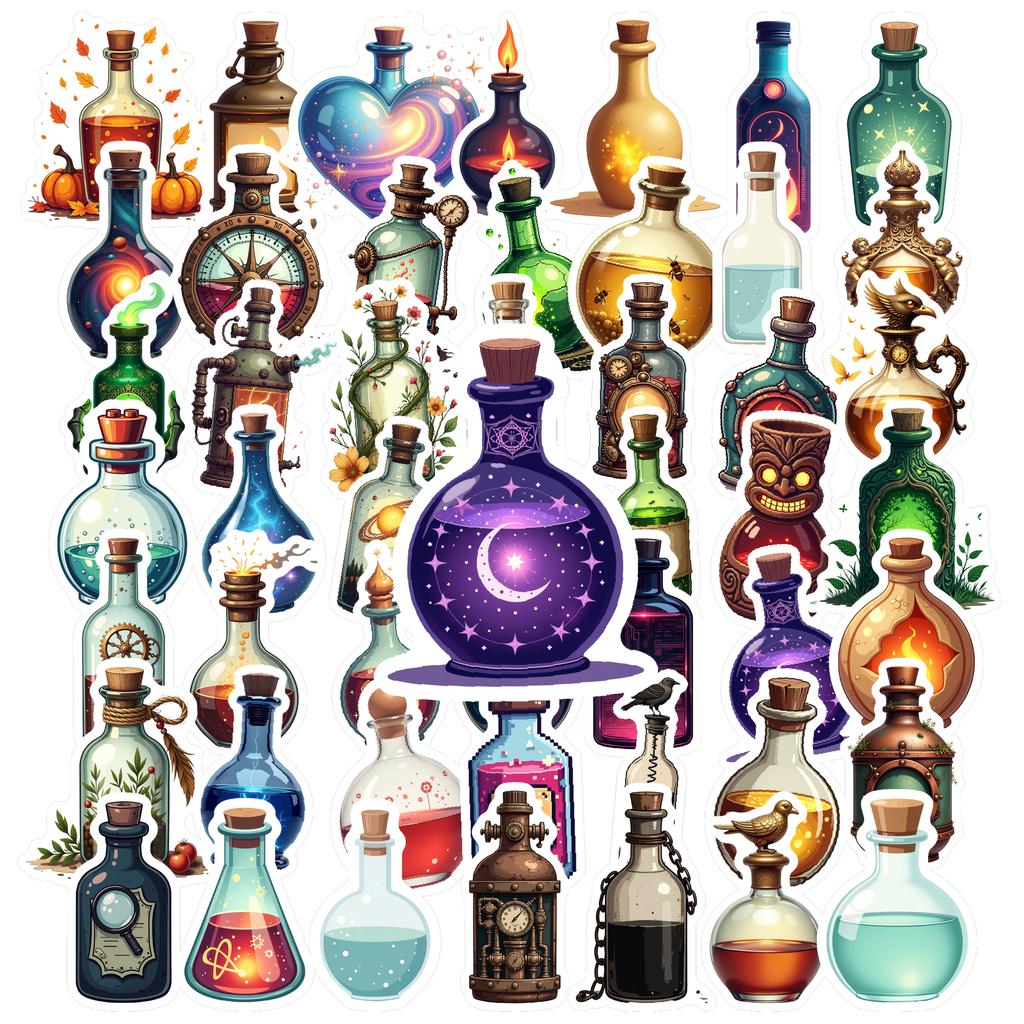 35-150pcs Magic Potion Bottle Stickers Funny Bottles Decals Diy Laptops Phones Decorative Stickers Teacher Reward School Supplie