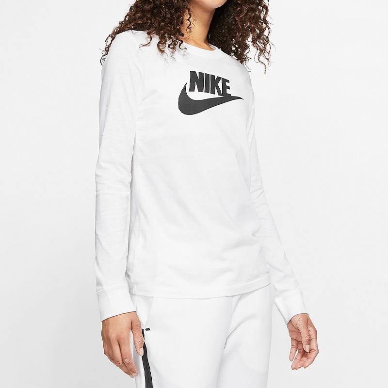 Nike Classic Logo Print Round Neck Long Sleeve T-Shirt Women Tops White BV6172-100
