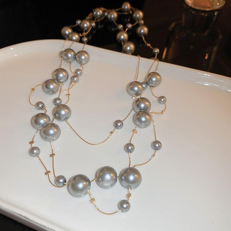 Diamond Water Drop Pearl Beaded Necklace Autumn and Winter French Light Luxury Sweater Chain Fashionable Versatile High-end Jewelry