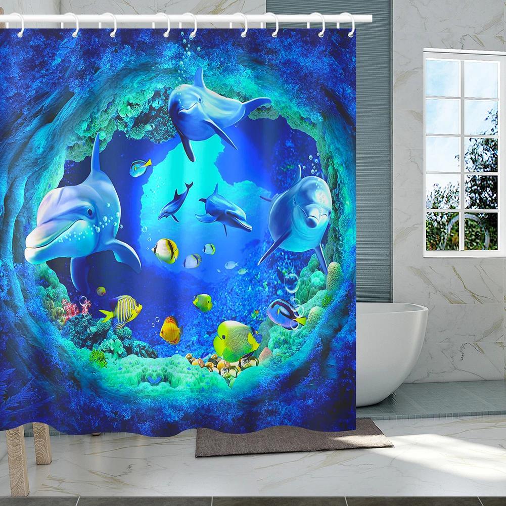 Courtyard Scenery Shower Curtains Landscape Ocean Bathroom Curtain Waterproof Cloth Decoration Mold Resistant Bath Curtain