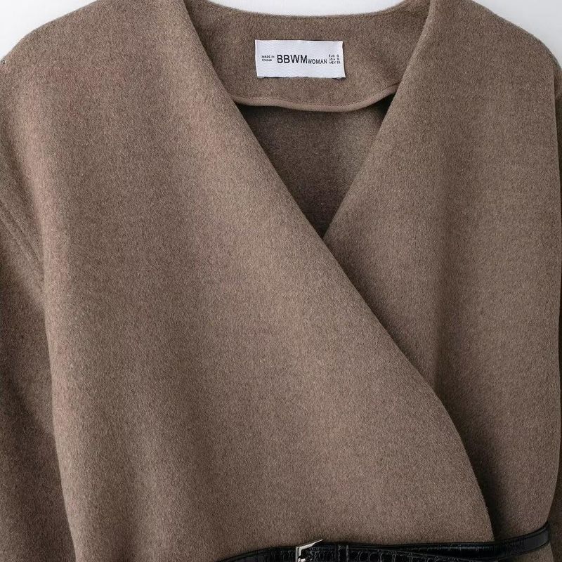 Kaslead New Arrival Women's Clothing Fashion Style with Belt Soft V-neck Long Sleeves Jacket Outwear 1255837