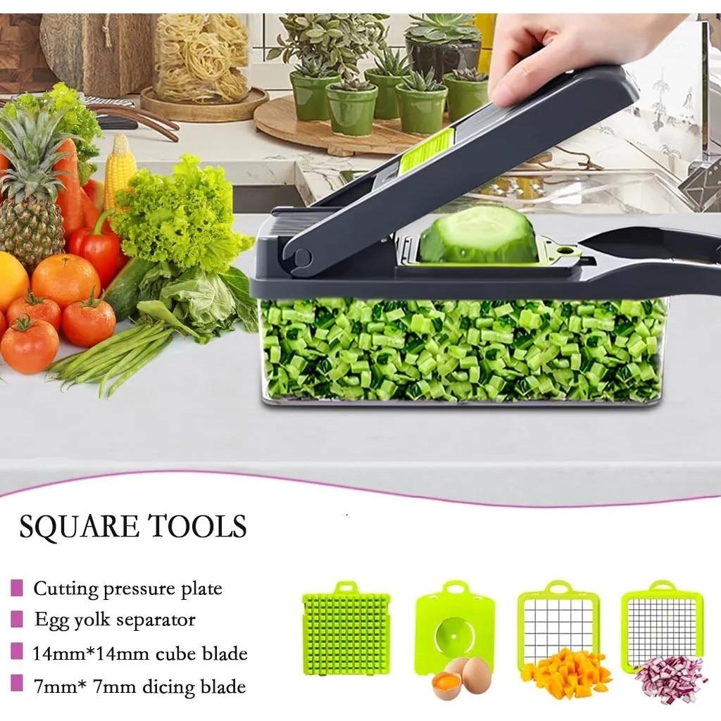 16in1 Manual Vegetable Chopper Multifunctional Slicer Shredder Grater Cutter Hand Operated Green/Gray Kitchen Gadget