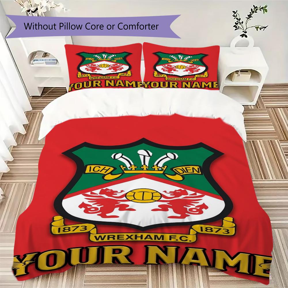 Custom Name Wrexham AFC Pattern Bedding uilt Set uilt Cover Pillowcase Home Decoration Birthday Gift (1*duvet cover+2*pillowcase without core)