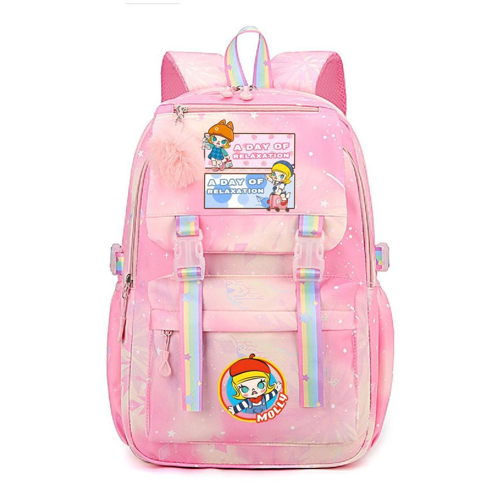 Nova mochila pequena e fofa com estampa de desenho animado da Molly, fresca, de grande capacidade, bolsa escolar