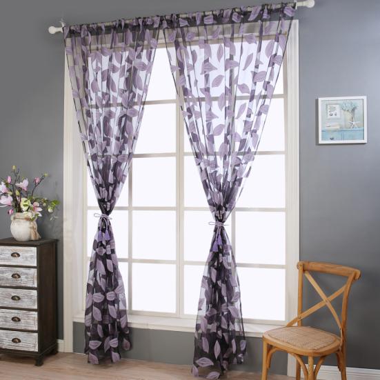 2ks Listový tyl Dveře Okno Závěsový panel Průsvitný šátek Ložnice drapérie