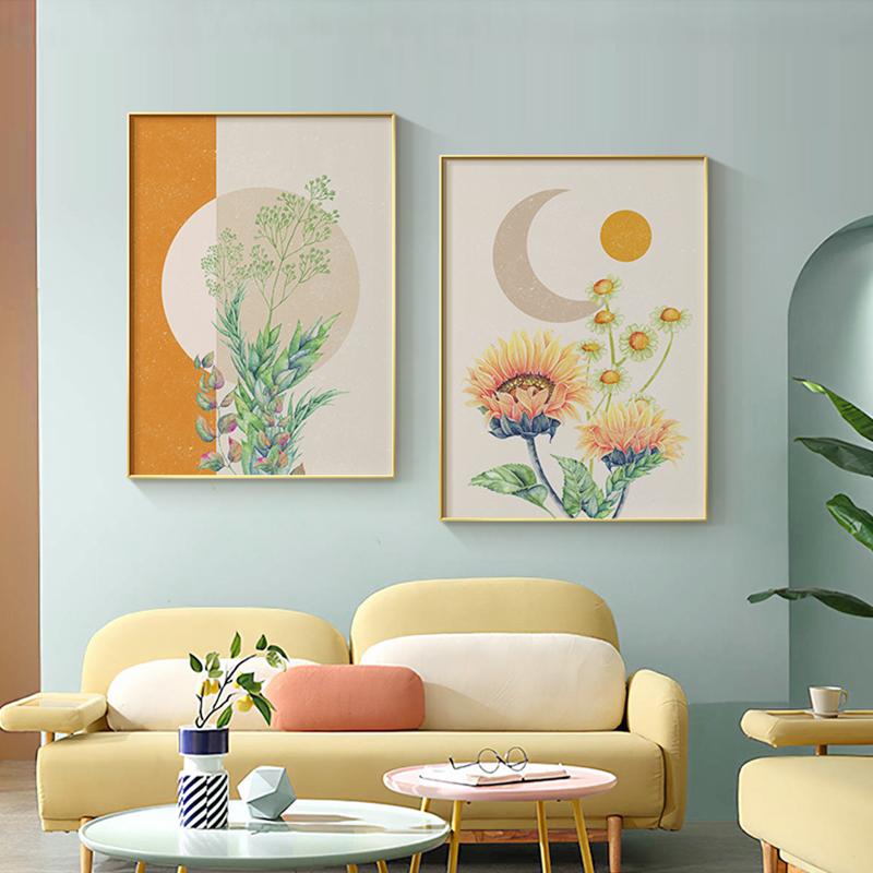 

Плакат Принт Подсолнухи и зеленые растения в горшках Картина Украшение гостиной Скандинавская акварель Холст Живопись Стена Домашний декор