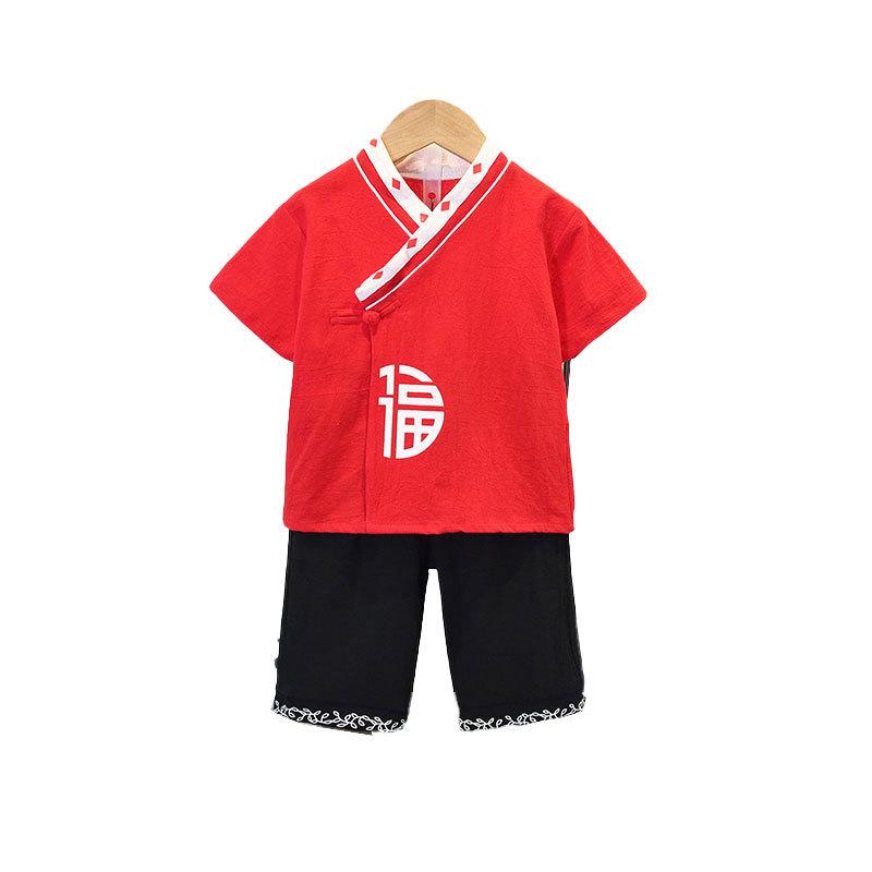 Jungen Tang Anzug Sommer Kinder Hanfu Republik China Wind Baumwolle und Leinen Baby Chinesischer Wind Zweiteiliges Set Nationaler Gezeitenwind