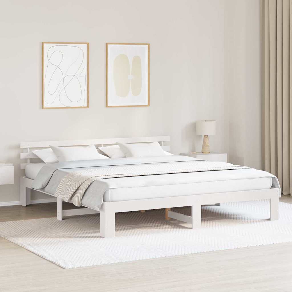 Bed Frame with Headboard White 180 x 200 cm Solid Pine Wood