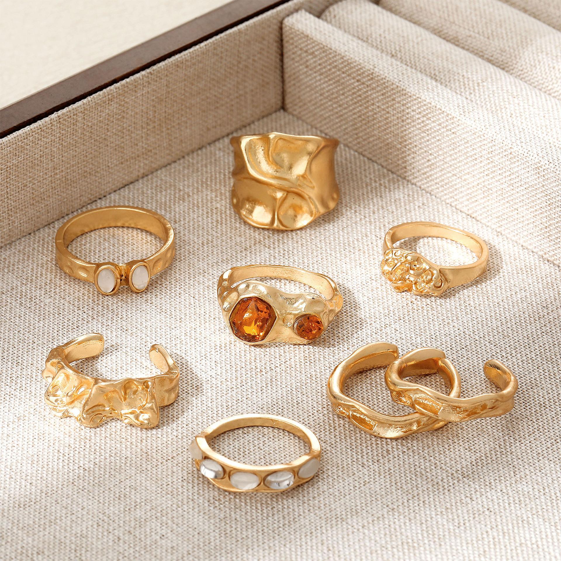 

8pcs Set Exaggerated Retro Irregular Geometry Liquid Metal Adjustable Opening Rings for Women Fashion Finger Jewelry Sets Gifts resizable