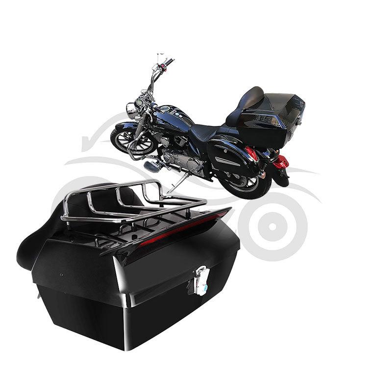 Harley Motorcycle King XL Tail Box & Large Backrest - Universal Black Cargo Carrier Black