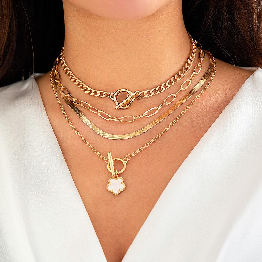 Vintage Metal Snake Bone Chain Clover Necklace Set Female Hip Hop Punk Necklace