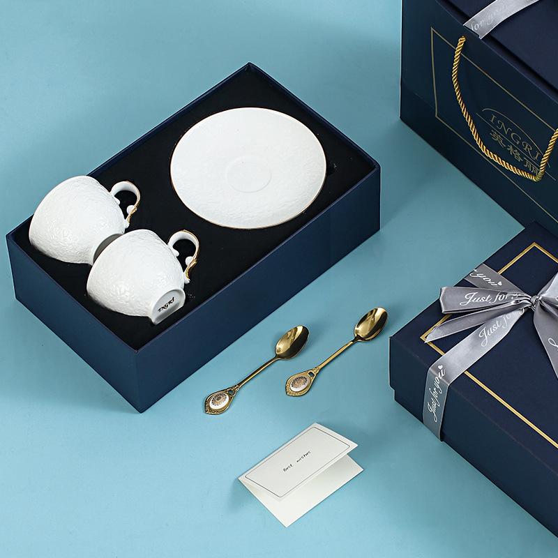 Light Luxury Bone China Coffee Cups And Saucers, High-End Exquisite Household Afternoon Tea Set, Cup Couple Cup Gift Box.