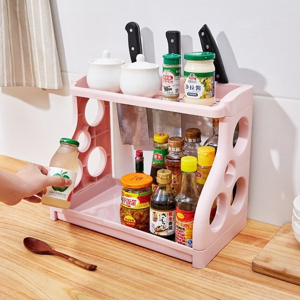 New Double Layer Kitchen Storage Rack Space Saving Multi-function Condiment Holder Large Capacity Spice Rack Kitchen Use