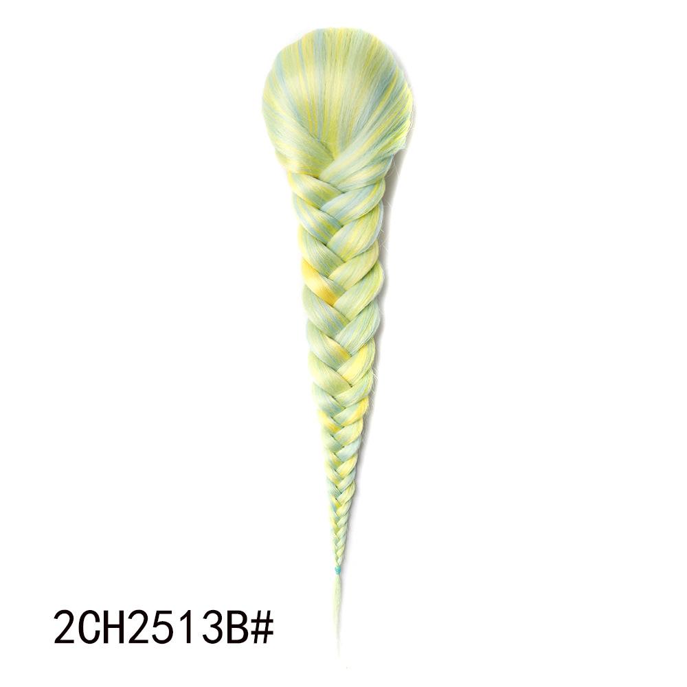 Jeedou Ponytails Hair Braided Plaited Fishtail Fishbone Drawstring Ponytail Extension Rainbow Colorful Chignon Hairpiece