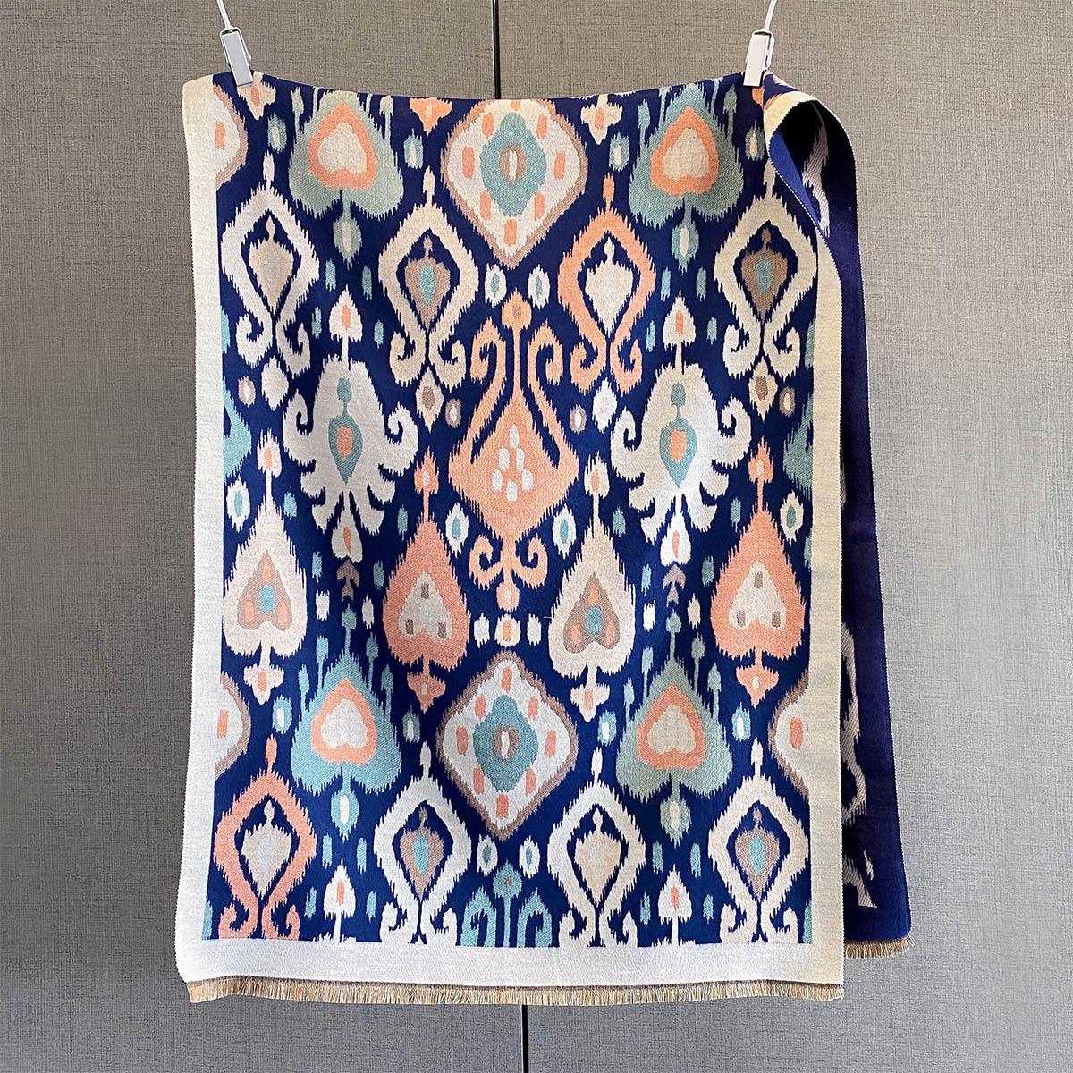 

Ретро контрастный цвет любовь геометрический узор принт шарф осень и зима теплый шарф женский многофункциональный внешний платок 185*65cm