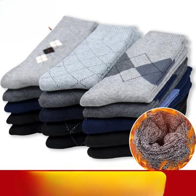 5 Pairs Socks Winter Men's Solid Colour Breathable Towel Socks Anti-odour Sports Mid-calf Socks Diamond Thickened Warm Terry Socks Female