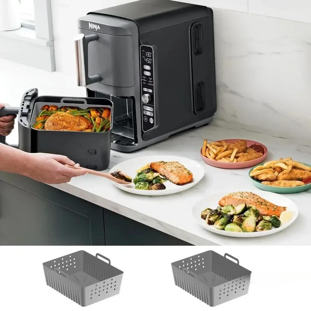 For Ninja SL400/SL401 Reusable Silicone Air Fryer Liners Ventilated Non-Stick Design Multi-Use for Fries Chicken Bread Baking nero