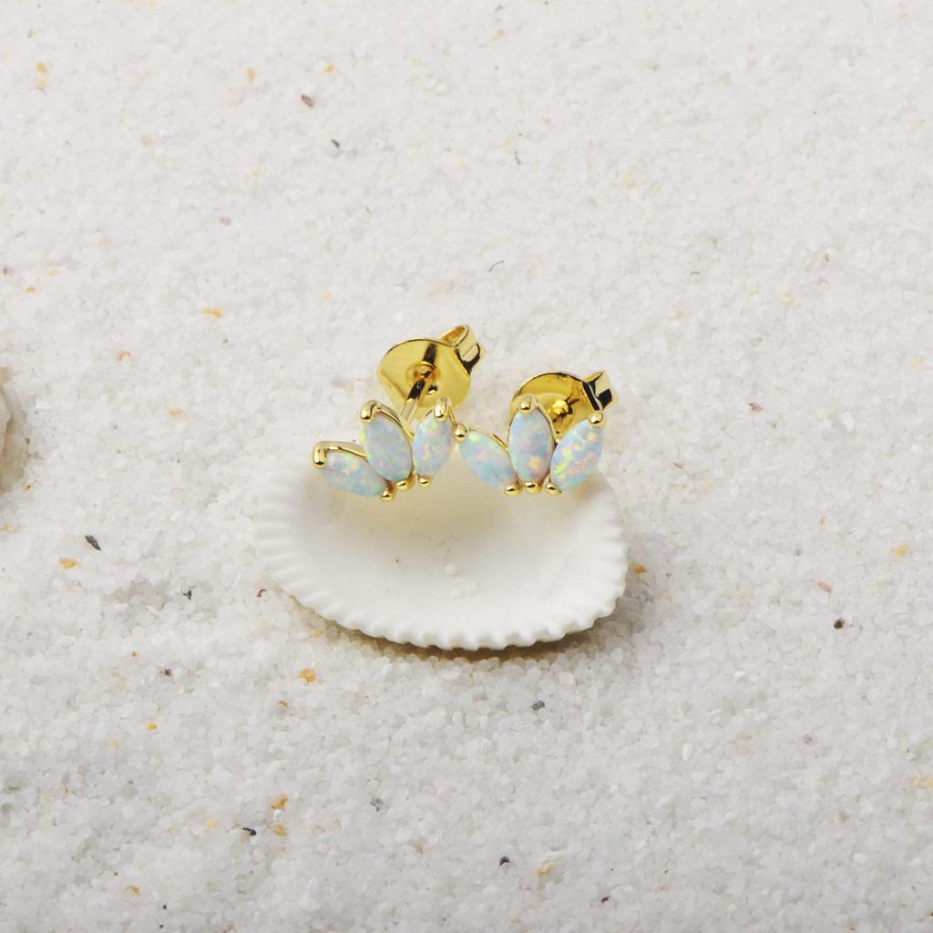 Ocean Style Four-Leaf Clover Opal Earrings for Beach Girls