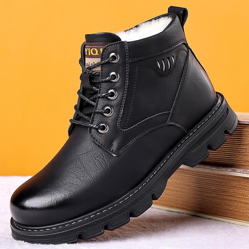 

Мужские модные корейские ковбойские сапоги Martin средней высоты — круглый носок, шерстяная подкладка, теплый хлопок, кожаные рабочие ботинки 42