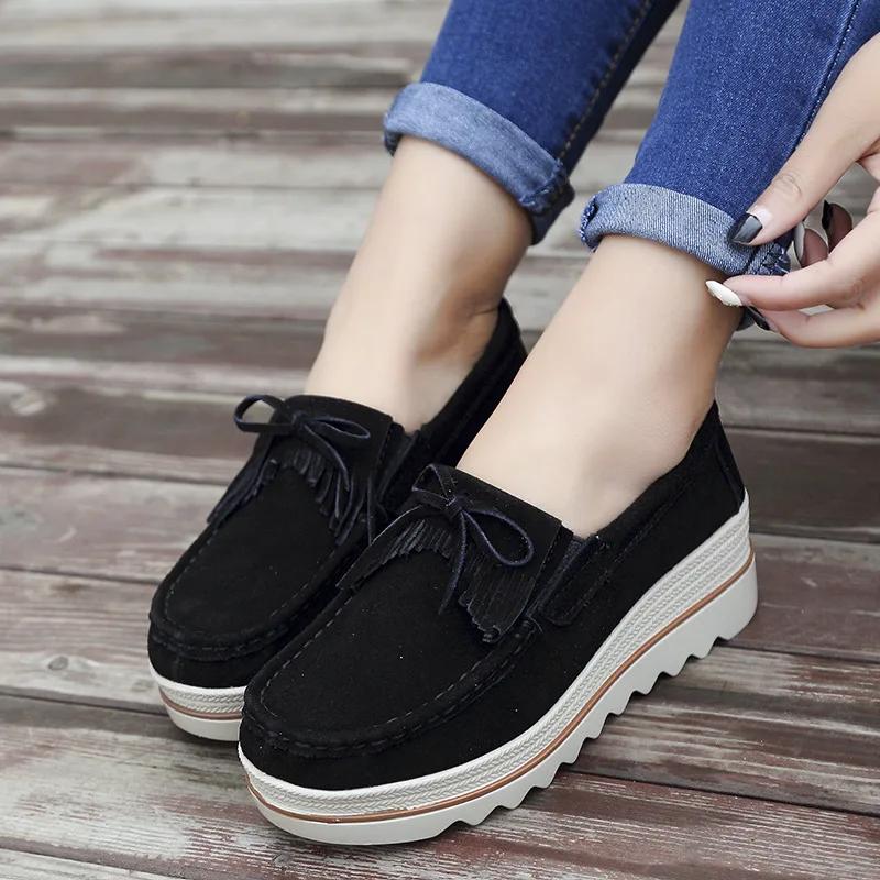 Spring Women Flats Shoes Platform Sneakers Slip On Flats Leather Suede Ladies Loafers Casual Shoes Women Loafers Shoes F65