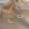 Dongdaemun Irregular Pearl Circle Three-Piece Ring Set for Women