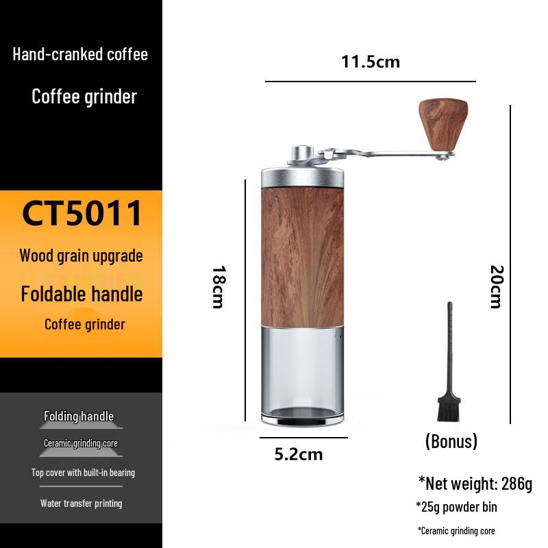 Wood Grain Stainless Steel Hand Coffee Grinder with Handle