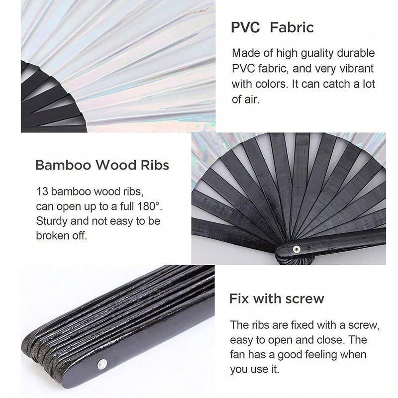 Holographic Folding Fan Pvc Glitter Laser Taiji Fan Dancing Clap Fan For Kung Fu Concerts And Rave Parties Colorful Accessory