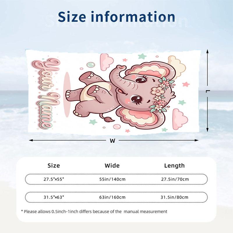 Elephant Theme Beach Towel Personalized Custom Name & Text Soft Quick Dry Beach Towel for Swimming Travel