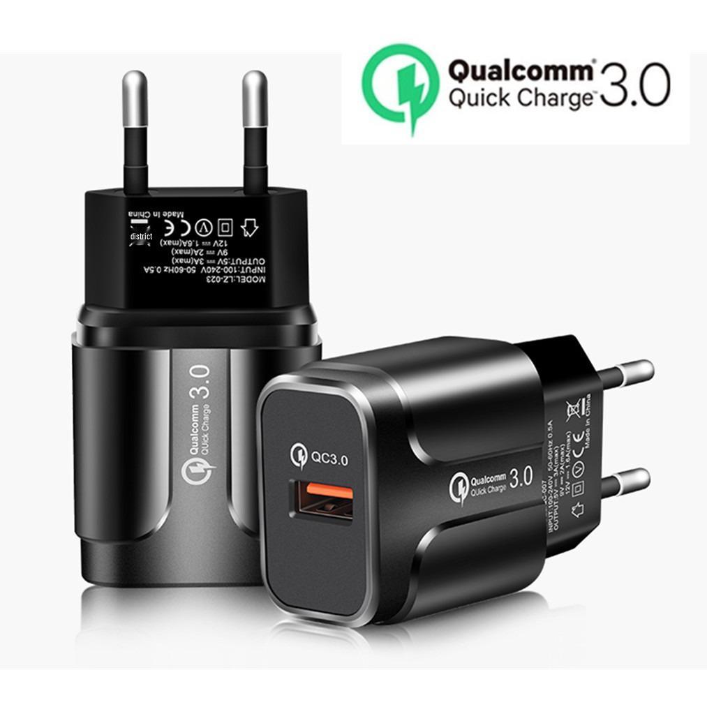 Mobile Phone Travel Charger QC3.0 Single Port Fast USB Charging Adapter