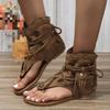 Women's Retro Sandals Women's Clip Toe Shoes Boots Casual Tassel Fashion Summer Women's Shoes 2025