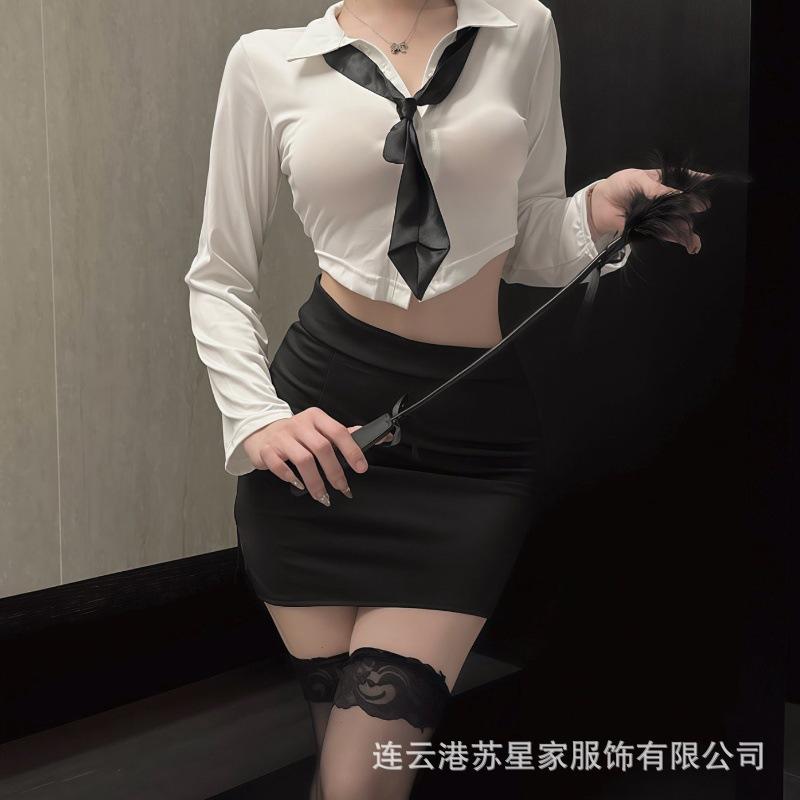 Large size erotic underwear sexy pure desire style secretary diagonally tied scarf uniform temptation hip skirt suit
