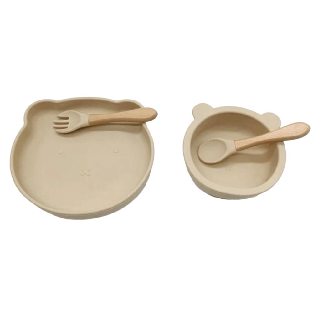 

Shatter-proof Baby Weaning Dishes Set Anti-Slip Toddler Feeding Tableware Auxiliary Training бежевый