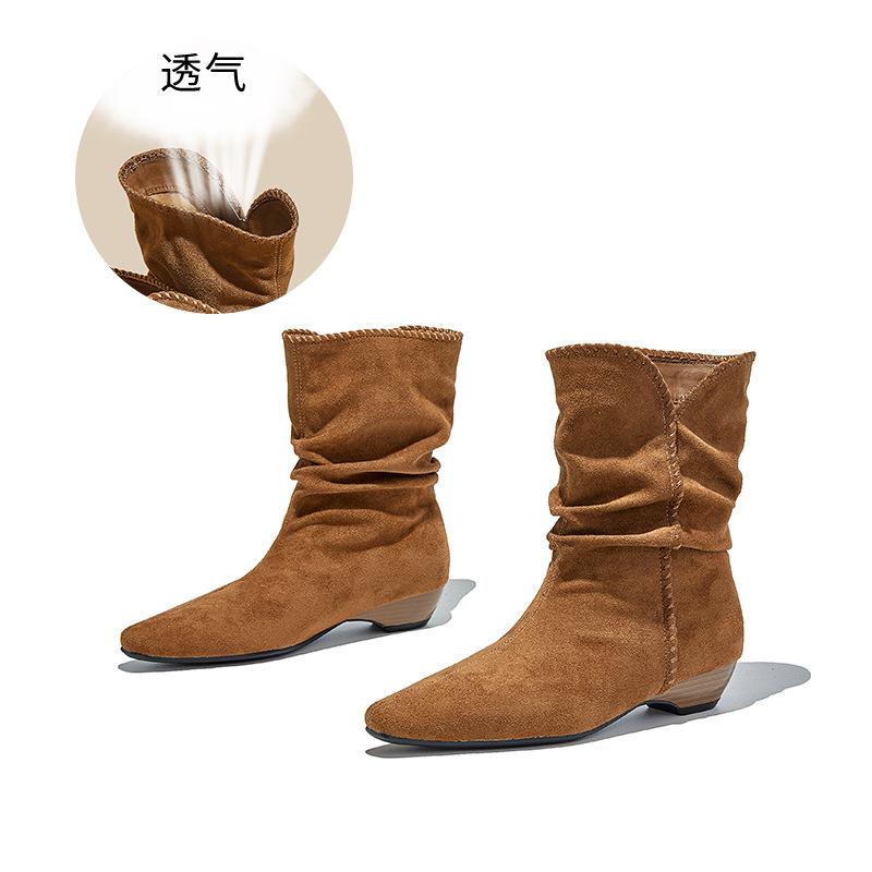 Retro pointed pile boots women's autumn and winter new western cowboy Martin boots casual versatile short boots