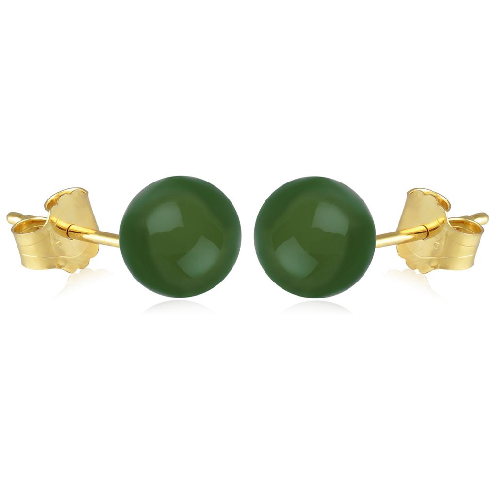Les Trésors De Lily [M6507] - Gold Plated 'Mineralia' Green Agate Earrings - 10 Mm