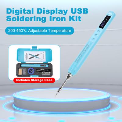 Kit de fer à souder sans fil avec écran LCD, rechargeable par USB-C, température réglable de 200 à 450℃, arrêt automatique, pour l'électronique Re
