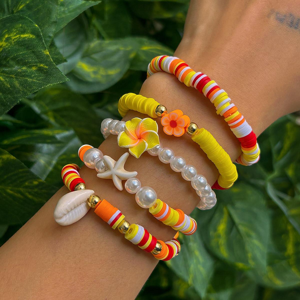 

Браслет-подвеска в виде ракушки и морской звезды, набор, милый стиль, цветочный, мягкий, керамический, браслет из бусин, бохо, морской отдых, путешествия, допамин, украшения для рук для женщин