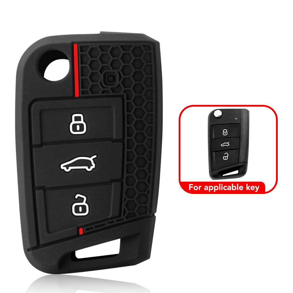 

For VW Polo Golf 7 for Skoda Octavia Kodiaq Karoq for SEAT Ateca Leon Key Cover Shell 2016-2018 3 Buttons Silicone Key Fob Case красный