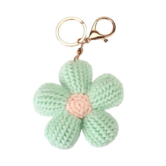 Knitted Keychain Handmade Crochet Flower Keychain Pink Bohemian Bag Charm Car Keys Backpack Accessories