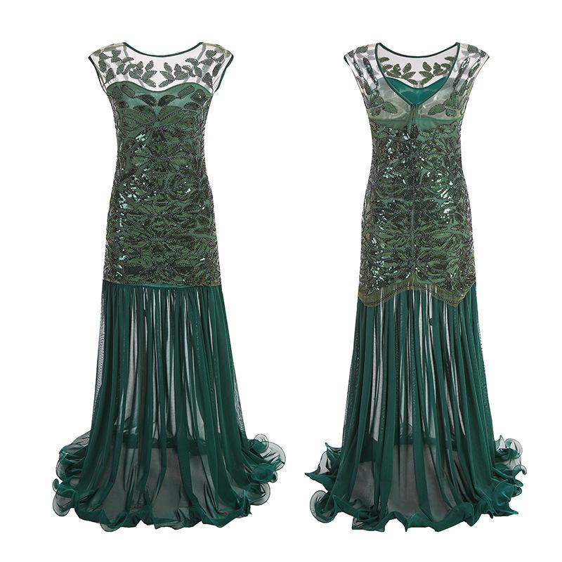 Retro-Pailletten-Perlen-Abendkleid mit Rüschen, 1920er Jahre