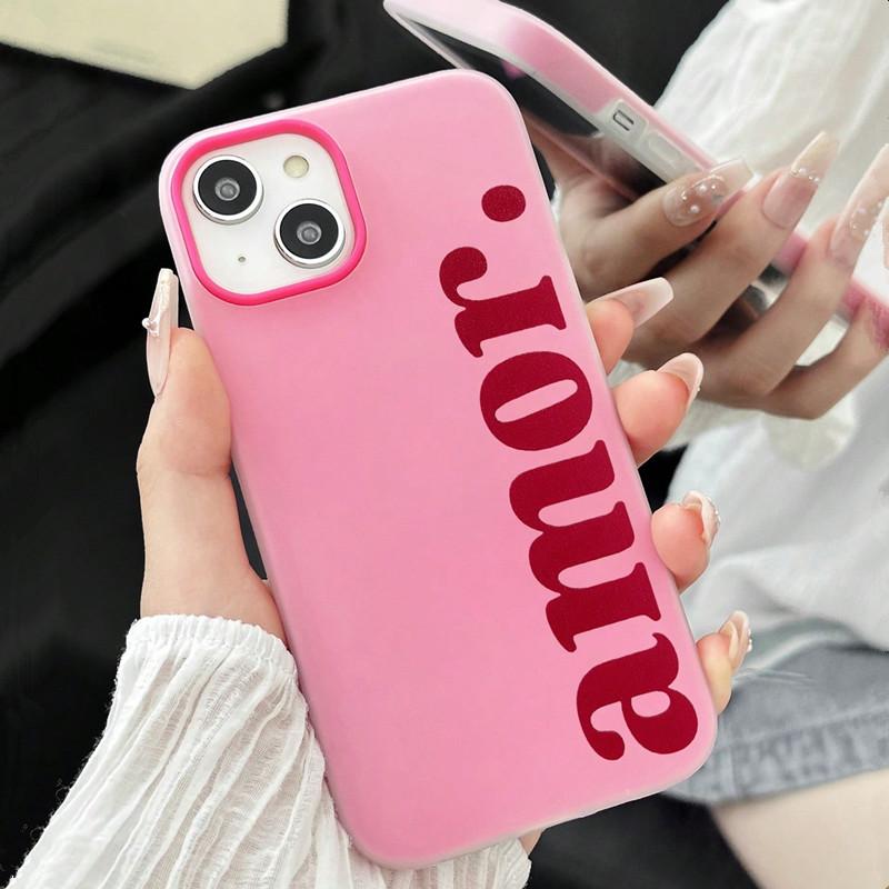 Rote "Amor." Buchstaben-Print Personalisierte Handyhülle Für iPhone 17 16 Pro Max 15 14 Plus 13 12 11 XS XR 16E 17 Air 2-in-1 Weiche Hülle