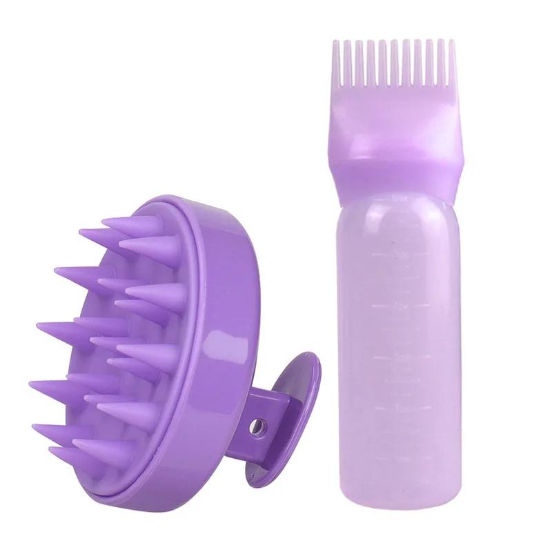 2pcs/set Applicator Bottle Shampoo Brush Scalp Massage Hair Brush Oil Applicator for Hair Care 3-in-1 Hair Treatment Tool