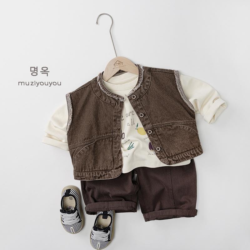 Vintage Unisex Kids Solid Sleeveless Cardigan Vest Casual Baby Outerwear